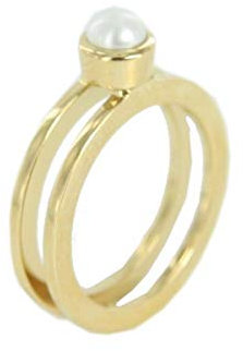 Skagen Damen Ring Double Perle Gold Kupfer JRSG030, Ringgröße:49 (15.7) SS5