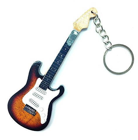 Porte-clés en bois forme de guitare - Jimi Hendrix - Stratocaster sunburst