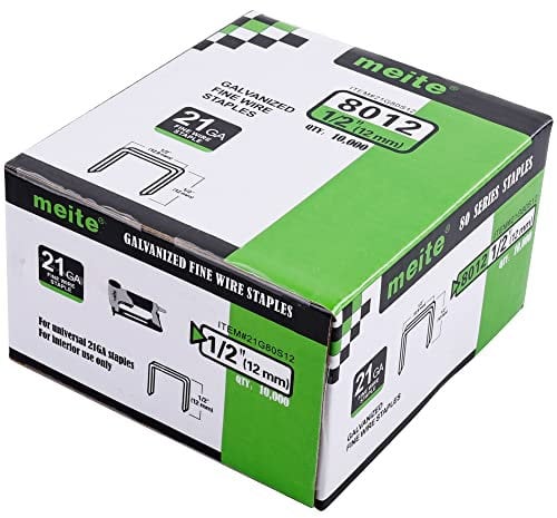 meite Typ 80 Tackerklammern für Drucklufttacker, 12 mm Länge, verzinkte Heftklammern für Teppiche, Sofastoffe, Leder/Textilien, Autositze und Tischlerarbeiten (10.000 Stück)