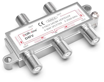 DUR-line SAT & BK-Verteiler - 4-Fach Splitter - voll geschirmt - Unicable & HD tauglich - für Sat-Anlagen DVB-S2 - BK, UKW, DC-Durchlass, TV Antennen