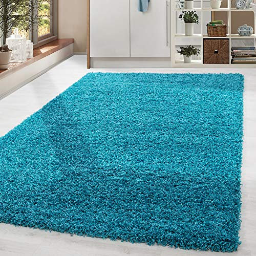 HomebyHome Shaggy Teppich Wohnzimmer 240 x 340 cm - Shaggy Teppich Hochflor Türkis Extra Weich und Flauschig - Waschbarer Langflor Teppiche für Schlafzimmer, Küche, Flur - Carpet, Halı, Kilim
