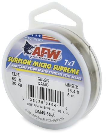 Filo da pesca americano Surflon Micro Supremo Nylon rivestito 7x7 filo Leader in acciaio inox, colore marrone mimetico, 5 metri
