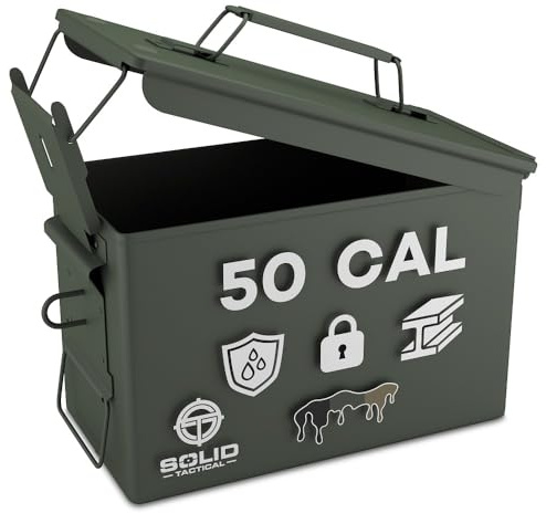 Solid Tactical New 50 Cal Metal Ammo Can in OD Green, Military and Army M2A1 All-Metal Box for Ammunition and Storage, Made in the USA by Solid Tactical