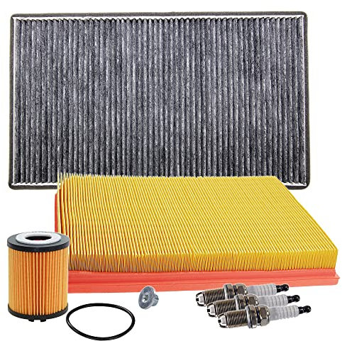 BESTPRICE Set di filtri di ispezione con 1x filtro aria cabina (filtro antipolline) con carboni attivi, 1x filtro olio, 3x candele, Compatibile con OPEL CORSA B (S93)