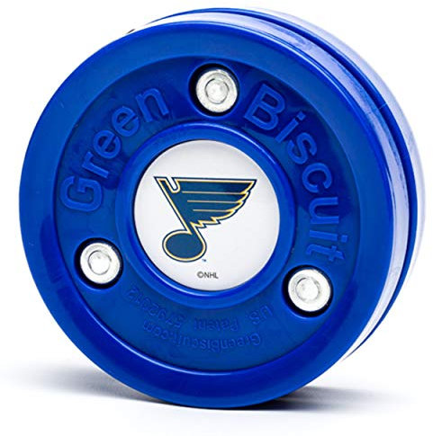 Green Biscuit NHL Pucks - St. Louis Blues - Hockey Training Puck, Stays Flat, Passing/Handling Street Hockey