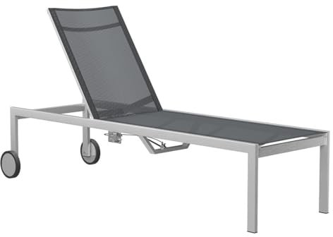 OUTLIV. Rollliege Oviedo Edelstahl, Textilene: 5-Fach Verstellbare Rückenlehne, Rollbar, Witterungsbeständig, Schwarz/Grau, 217x71x33cm