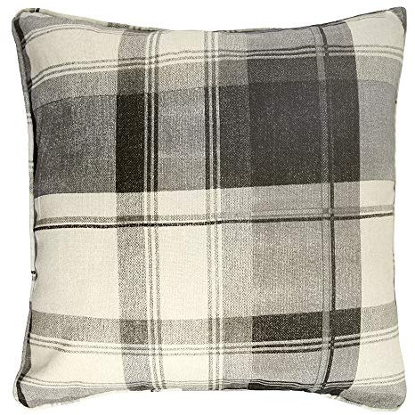 Fusion Balmoral Check Tartan (43 x 43 cm) -100% Coton-Rembourrage Inclus Carreaux Ardoise en Plaid Gris avec Housses Incluses/Inserts de Coussin, Cushion (Filled): 43 x 43cm