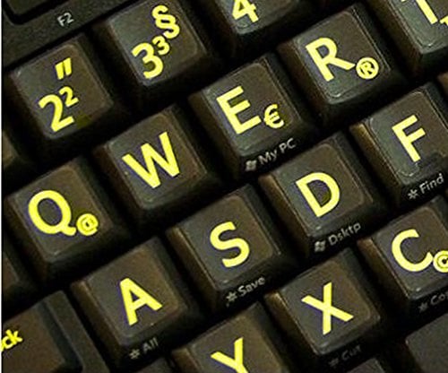 Qwerty Keys Deutsch Große Beschriftung (Großbuchstaben) Schwarz Tastaturaufkleber mit Gelben Buchstaben - passend für Jede Tastatur