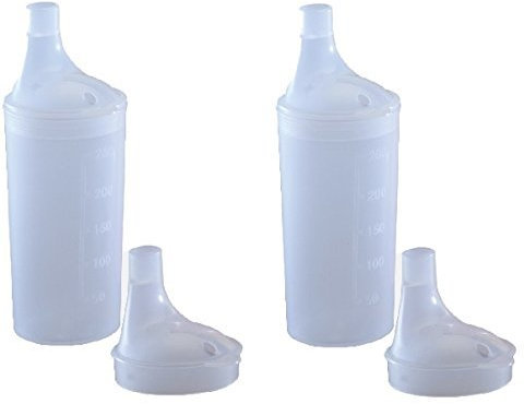 Plastic Feeding Cup with 2 LIDS - Adult Feeder Beaker with Large and Narrow spout - Hospital Mug (2)