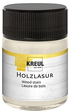 KREUL 78501 - Farbintensive Acryl Holzlasur, 50 ml Glas in weiß, für unbehandeltes, natürliches Holz und saugende Naturpapiere, fließend - flüssige Farbe auf Wasserbasis