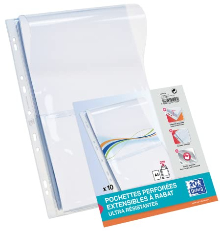 Oxford pack of 10 A4 perforated bags with transparent PVC tab
