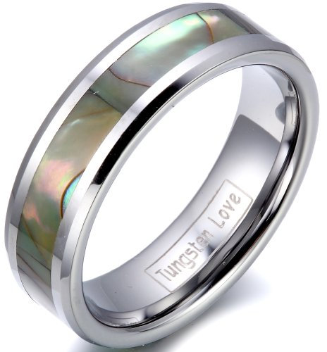 JewelryWe Schmuck 6mm Breite Damen-Ring Wolframcarbid Ring mit Seeohr Inlay Engagement Hochzeit Band Größe 59