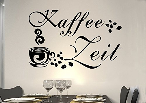 Wandtattoo wandaufkleber Aufkleber Wandsticker wall sticker Wohnzimmer Schlafzimmer Kinderzimmer KÜCHE 30 Farben zur Wahl Wandtext Wandwort Wandspruch spruch Zitat Küche Schriftzug CAFE COFFEE KAFFEE KÜCHE Herz wkf14(070 schwarz, Größe1:ca.50x30cm )