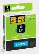 Dymo® D1 Schriftband D1, Kunststoff, laminiert, 7 m x 12 mm, Schwarz/Gelb