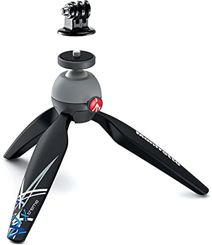 Manfrotto PIXI Xtreme - Mini trípode con Cabezal para cámaras Gopro (MKPIXIEX-BK), Color Negro Manfrotto con Adaptador GoPro