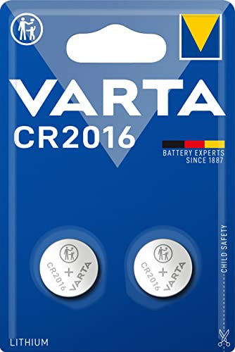 VARTA CR 2016, 6016101402, Batteria Litio a Bottone, Piatta, Specialistica, 3 Volts, Diametro 20mm, Altezza 1,6mm, confezione 2 pile