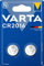 VARTA CR 2016, 6016101402, Batteria Litio a Bottone, Piatta, Specialistica, 3 Volts, Diametro 20mm, Altezza 1,6mm, confezione 2 pile