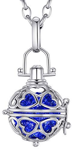 Morella Damen Halskette Edelstahl 70 cm mit Herz-Kugel Anhänger und Klangkugel Zirkonia blau Ø 16 mm in Schmuckbeutel