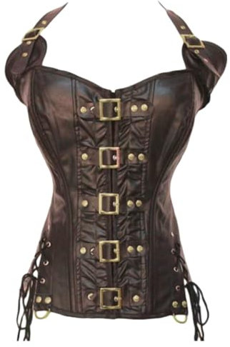 Kelvry Women's Fashion Bustier Boned Buckle-up Steampunk Corset Top Size S-2XL