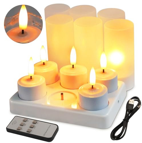 EuroFone Ricaricabile a LED candela luci tè Tealights senza fiamma Candele con titolari telecomando stazione di ricarica (Euro Plug) (RY6)