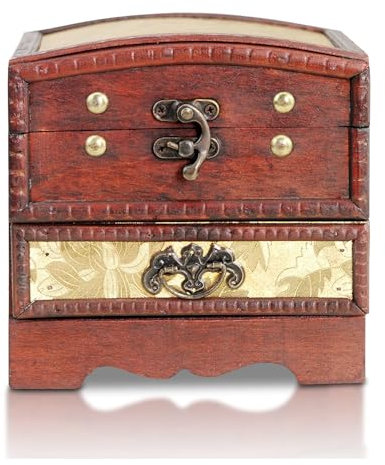 Kleine Schatztruhe 15x12x15cm Holztruhe Schatzkiste Vintage Look Antikes Design Piraten Schatzsuche Holz Rot Braun Schwarz Spardose Schatulle Bauernkasse Holz Sparkasse Truhe