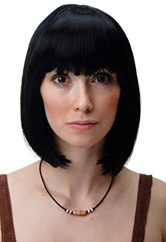 WIG ME UP 7803-1 Perücke Damenperücke kurz Bob Pony geschwungene Spitzen schwarz tiefschwarz