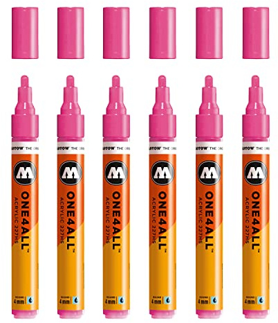 Molotow One4All 227HS Acryl Marker (4,0 mm Strichstärke, hochdeckend und permanent, UV-beständig, für fast alle Untergründe) 6 Stück Farbe 200 neonpink