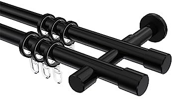 INTERDECO Gardinenstange 20 mm 2-läufig, moderne Vorhangstange aus Metall, Schwarz, zur Wandmontage, Typ 10203126, 100 cm