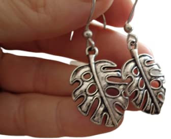 GROSSES SILBER BLATT - MONSTERA Ohrringe handgefertigte Haken