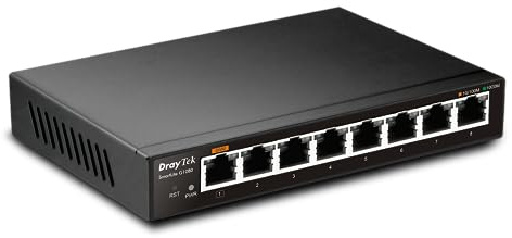 Draytek VigorSwitch G1080, 8-Port Gigabit Switch, Wall Mountable, Power from USB, QoS, 802.1q VLANs