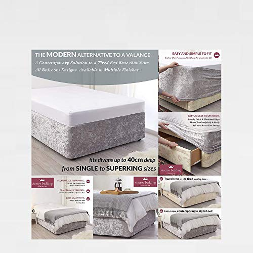 viceroy bedding BED WRAP Crushed Velvet Divan Bed Base COVER Alternative to Valance Sheet Skirt Elasticated Easy To Fit - Wraps Itself Around The Base Of Your Bed (Silver Grey, 5ft King)