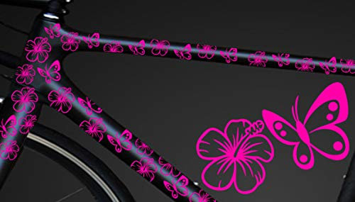 HR-WERBEDESIGN 24-teiliges Fahrrad Hibiscus Aufkleber Hibiskus Blumen Schmetterlinge BikeCyry