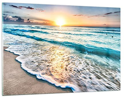 ARTTOR Wandbilder Dekoration Wohnzimmer Meer Welle Strand Bilder auf Glas 120x80cm Glasbild Schlafzimmer Küche Deko Wand Kunstdruck Art Groß XXL Wanddeko Bild im Glas Modern Wall Decor GAA120x80-3621