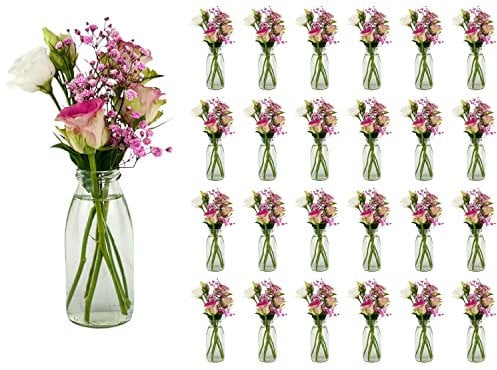 casavetro 24 x Glasfläschchen im Landhausstil Flasche Vase Tischvasen Glasflaschen Dekoflaschen Väschen Vasen Glasvasen (24 x 250 ml/Milch OK)