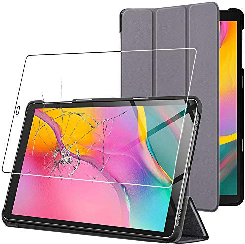 ebestStar - Hülle für Samsung Galaxy Tab A 10.1 2019 T510 T515, Slim Smart Cover (Ultra Dünn), Schutzhülle Etui, Ständer Case Cover, Grau + Panzer Schutz Glas