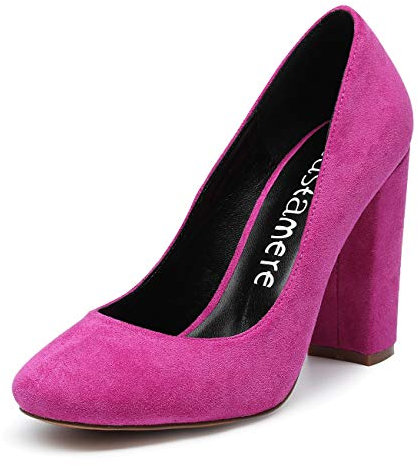 Castamere Scarpe col Tacco Donna Sexy Eleganti Punta Rotonda Tacco a Blocco Vestito Matrimonio Festa Ufficio Scarpe 10CM Tacco Alto Scamosciato Viola Scarpe EU 42