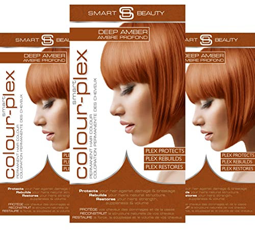 Kupferfarbenes Bernstein permanente Haarfarbe mit Anti-Haarbruch Plex Haarpflege, ohne PPD, 100% Grauabdeckung, Haarfärbeset, kupferfarbene Haarfarbe, vegane Haarfarbe von Smart Beauty (3er-Pack)