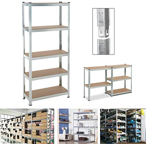 Schwerlastregal Lagerregal Kellerregal Metall | 5 Böden aus MDF Holz | bis 875KG belastbar | 170x75x30cm (HxBxT) | Garagenregal Kellerregal Werkstattregal, Verzinkt