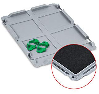 aidB Auflagedeckel Set mit Schaumstoff für Eurobox NextGen mit Einsatzkästen, 400 x 300 mm, inkl. 4 grüne Schiebeschnappverschlüsse