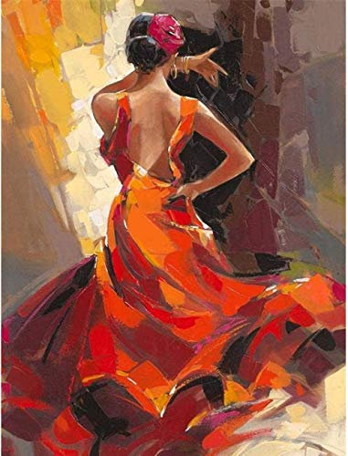 Peinture par numéro Kit pour Adultes Enfants,Danseuse espagnole passionnée Peint Cadeau de Peinture à l'huile de Bricolage avec Brosses et peintures acryliques Home Decor