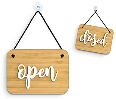 3DP Signs - Bambus Brush Open/Closed Türschild OC04 - Open/Closed Englisch Doppelseitig hängende Türplatte - Reversible Open Closed Business Shop Window Sign for Pubs, Restaurants
