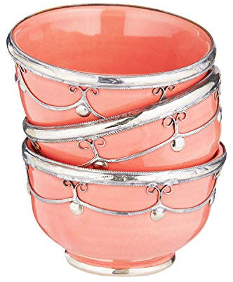 3er Set Orientalische kleine Keramikschale Schale Rund Miranda Rosa Ø 11cm Groß | Bunte marokkanische Keramik Tapas Fingerfood Schalen bunt | Orient Keramikschalen klein als Geschirr & Dekoration