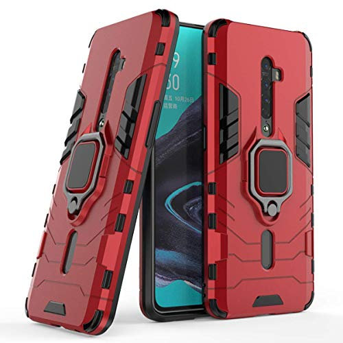MRSTER Coque pour Oppo Reno2, Double Couche Renforcée Défense Antichoc Armure Housse Etui avec 360 Rotation Bague Support pour Oppo Reno 2. HB Red
