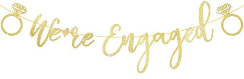 We’re Engaged Letter Banner Wedding Decor with Paper Diamonds Bunting for Wedding Engagement Party Supply Bridal Shower Living Room Decoration (Gold)