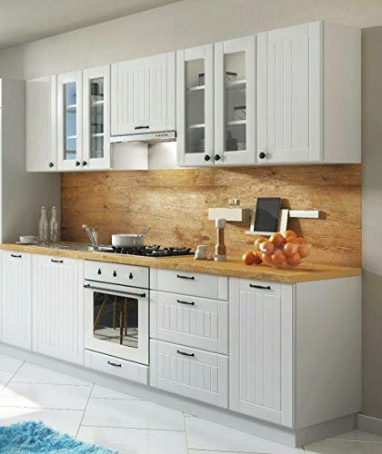 NAKA NEU Küche Schränke Küchenzeilen LORA Grau 260 cm mit Arbeitsplatten - MONTIERT (Grau)