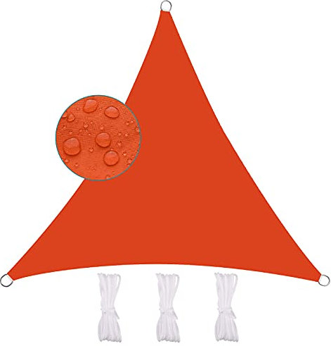 MEEYI Sonnensegel Wasserdicht Dreieck 4X4X4m Schattenspender 95% Beschattung UV Schutz Wetterschutz Wasserabweisend Windschutz & Tear Resistant Sonnenschutz Für Garten Terrasse Balkon, Orange