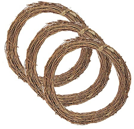 JZK 3 coronas de vid de 25 cm para decorar, anillo de corona de vid natural para manualidades, base de corona de Halloween, guirnalda de Navidad para puerta delantera, marco de corona de mimbre