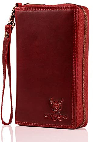 MATADOR Leder Geldbörse Damen Rot Groß #Cadiz mit edler Geschenk Box, Luxus RFID Portmonee Damen Rote Geldtasche Frauen Viele Fächer, Edles Portemonnaie Frauen Rot Brieftasche