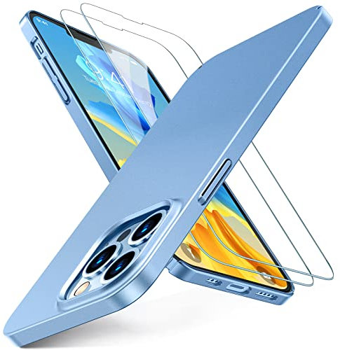 TORRAS [Sierra Blue iPhone 13 Pro Case [360° Fully Protective yet Slim Grip] [with 2 * 9H Screen Protectors] Ultra Thin Hard iPhone 13 Pro Cover Slim Matte iPhone 13 Pro Case and Screen Protector