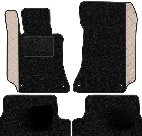 moto-MOLTICO Fußmatten Auto Velours Autoteppiche Schwarz Automatten Set 4-teilig - Auffälliges Design - passend für Mercedes-Benz C-Klasse W204 2007-2014 (Beiges Muster)